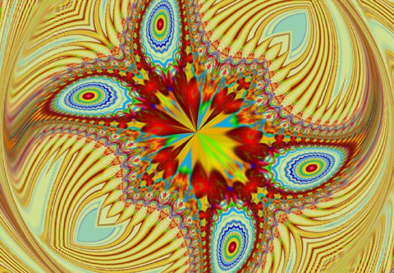 Colorful Fractal Pattern — Yellow, Hypnotic, Abstract, Circles