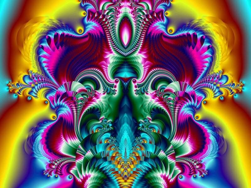 Colorful Fractal Pattern — Yellow, Hypnotic, Abstract, Symmetry