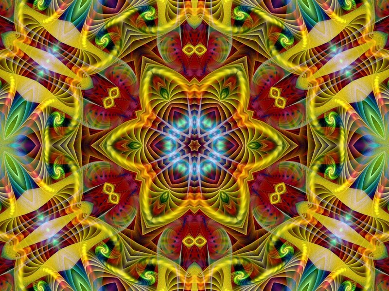Colorful Fractal Pattern — Yellow, Hypnotic, Digital Art, Mandala