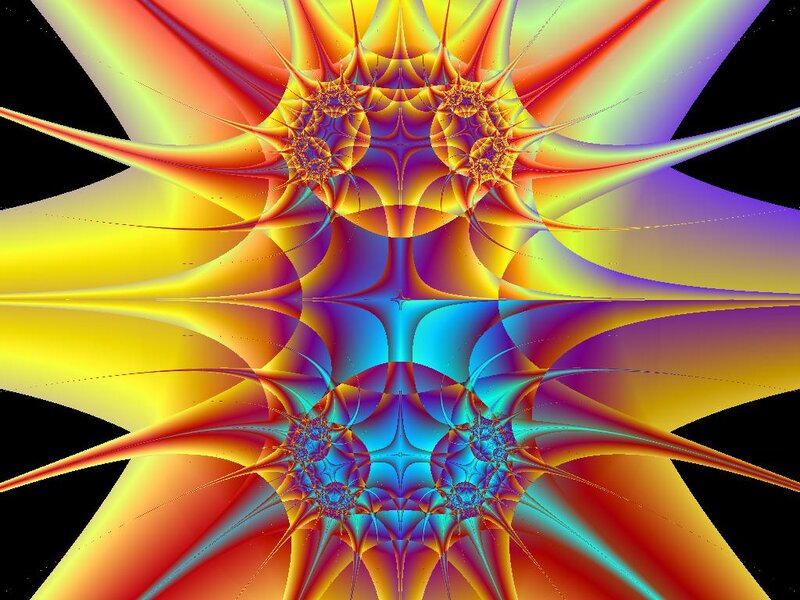 Colorful Fractal Pattern — Yellow, Vibrant, Abstract, Spiral, Star