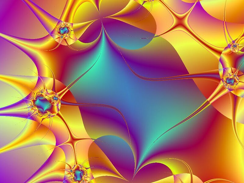 Colorful Fractal Pattern — Yellow, Vibrant, Abstract, Star Shapes