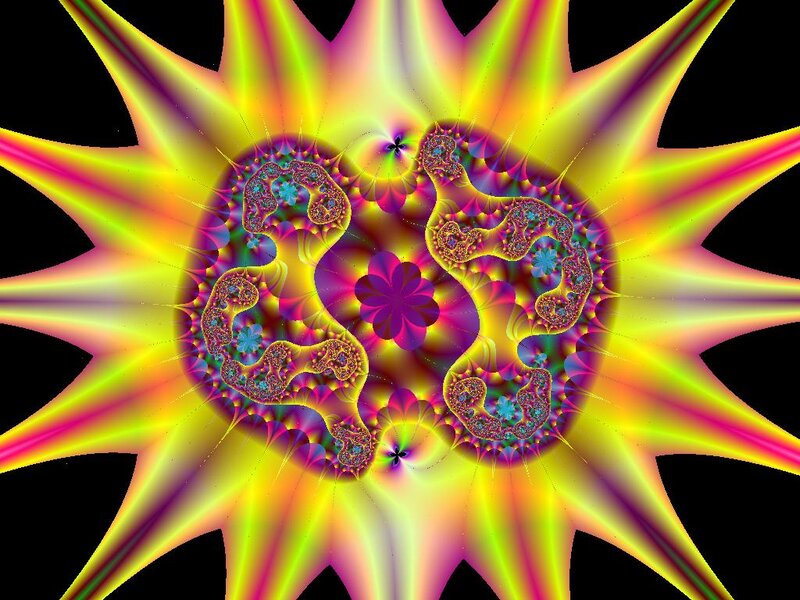 Colorful Fractal Pattern — Yellow, Vibrant, Abstract, Starburst