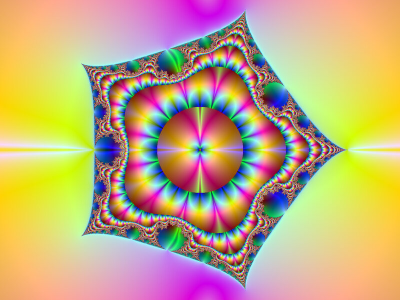 Colorful Fractal Pattern — Yellow, Vibrant, Digital Art, Circle