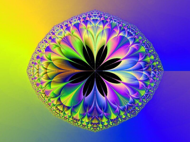 Colorful Fractal Pattern — Yellow, Vibrant, Digital Art, Flower
