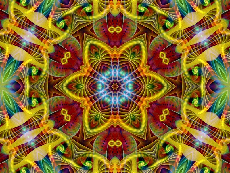 Colorful Fractal Pattern — Yellow, Vibrant, Digital Art, Mandala