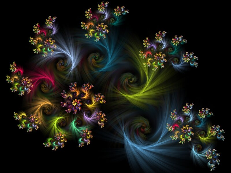 Colorful Fractal Patterns — Black, Dynamic, Digital Art