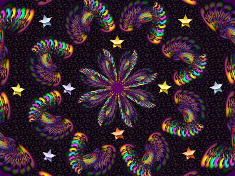 Colorful Fractal Patterns — Black, Hypnotic, Digital Art, Stars