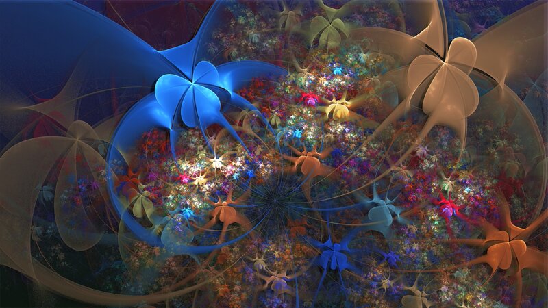 Colorful Fractal Patterns — Blue, Dreamy, Digital Art