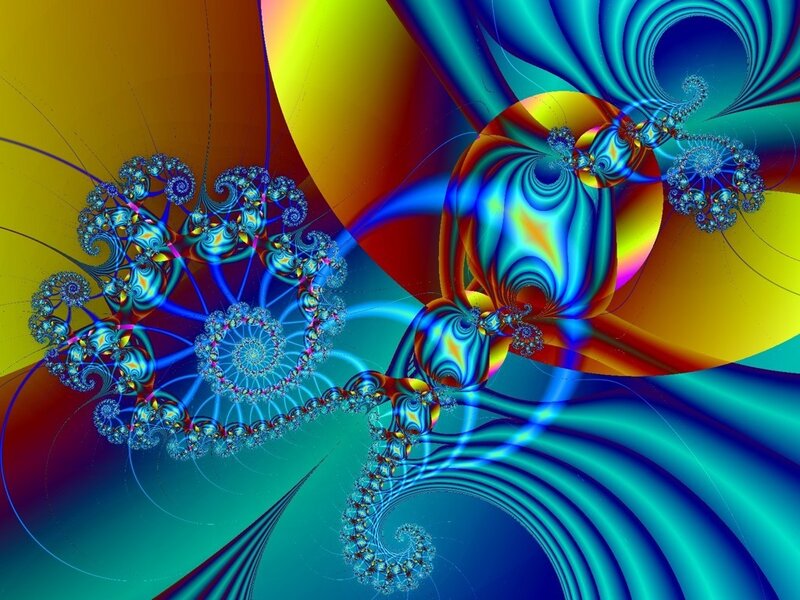 Colorful Fractal Patterns — Blue, Vibrant, Abstract, Spirals, Swirls