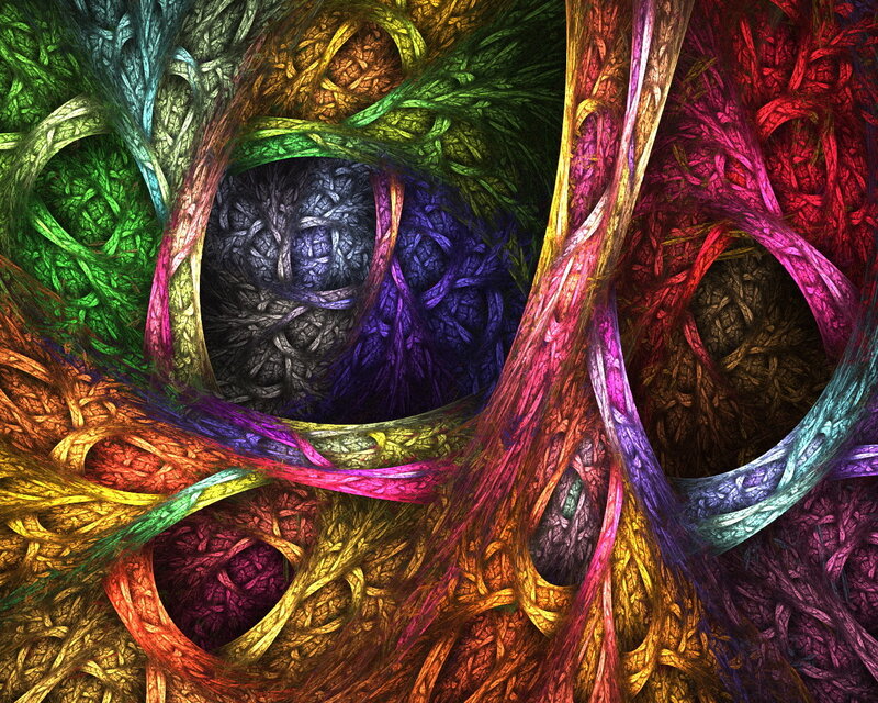 Colorful Fractal Patterns — Green, Complex, Abstract