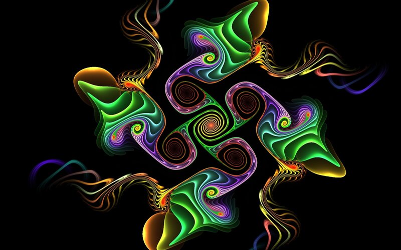 Colorful Fractal Patterns — Green, Hypnotic, Abstract, Spirals