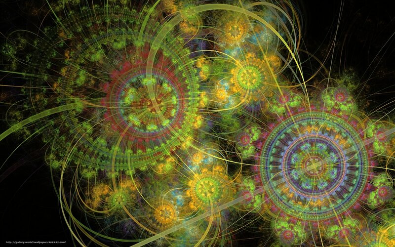 Colorful Fractal Patterns — Green, Hypnotic, Digital Art, Circles