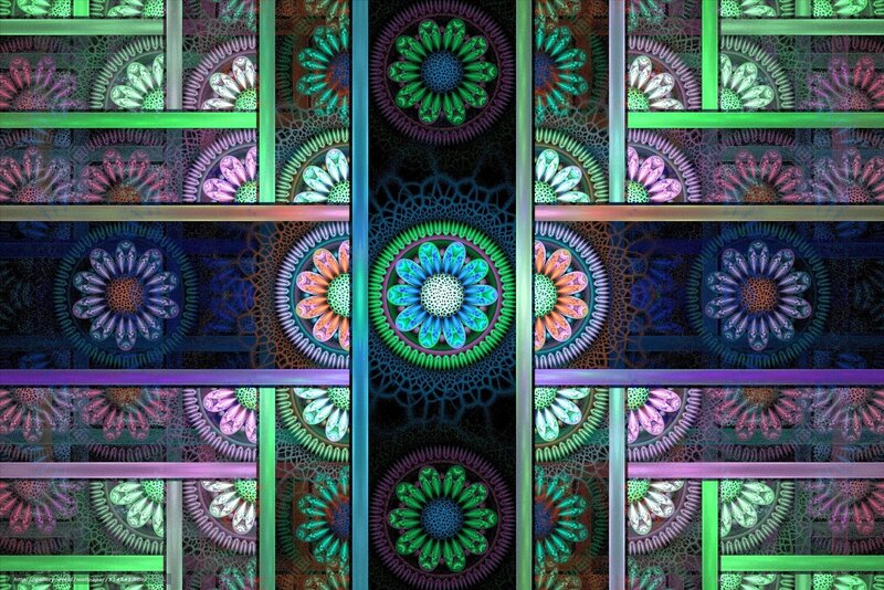 Colorful Fractal Patterns — Green, Hypnotic, Digital Art, Flowers