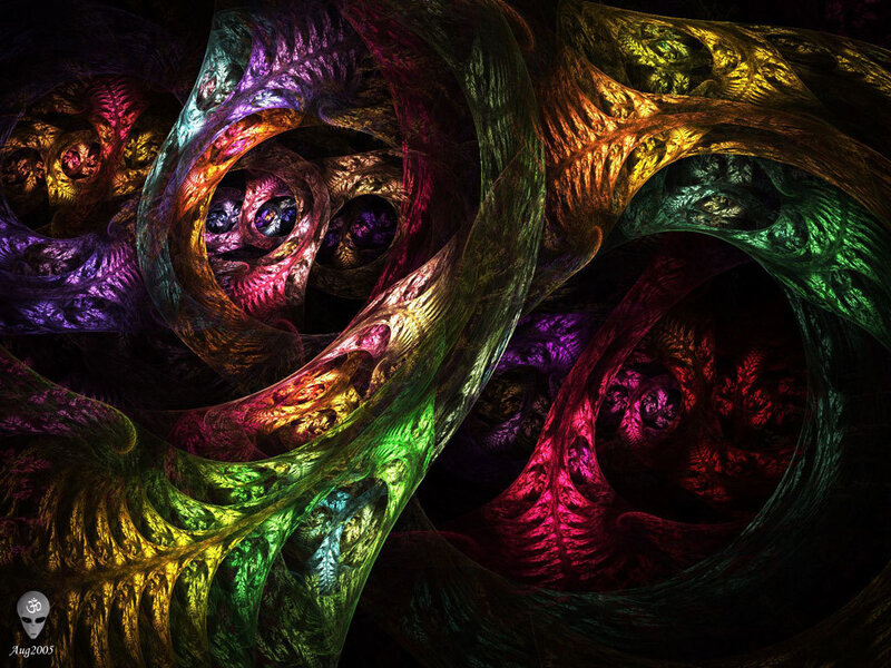 Colorful Fractal Patterns — Green, Hypnotic, Digital Art, Spirals, Tunnels