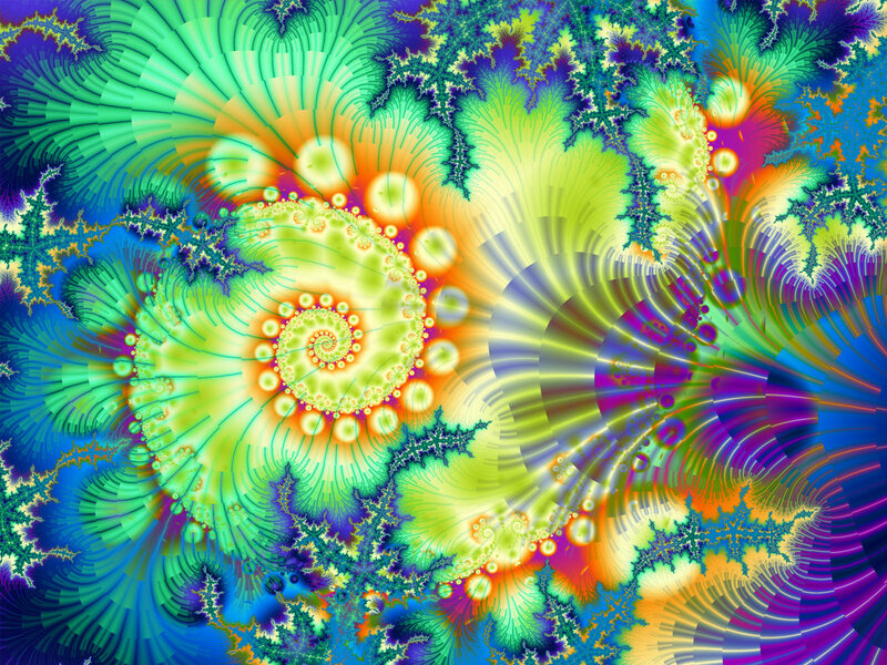Colorful Fractal Patterns — Green, Hypnotic, Digital Art