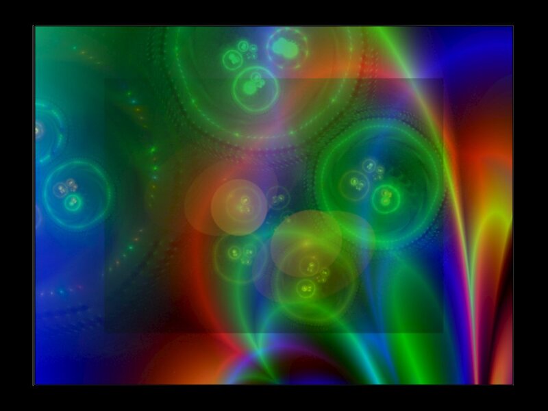 Colorful Fractal Patterns — Green, Vibrant, Abstract, Circles, Light Beams