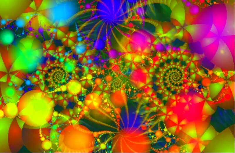 Colorful Fractal Patterns — Green, Vibrant, Abstract, Spirals, Circles, Dots