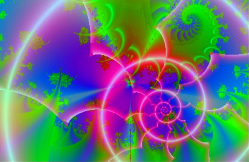 Colorful Fractal Patterns — Green, Vibrant, Abstract, Spirals, Circles