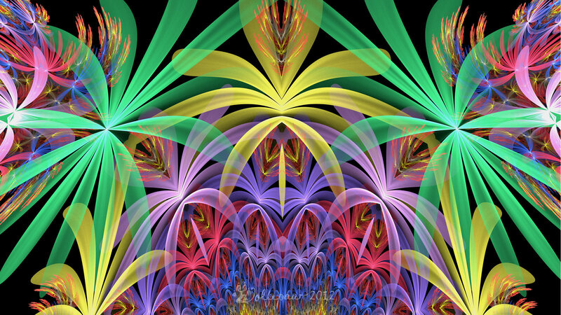 Colorful Fractal Patterns — Green, Vibrant, Digital Art, Fireworks