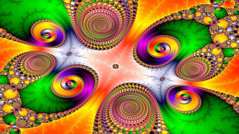 Colorful Fractal Patterns — Green, Vibrant, Digital Art, Spirals
