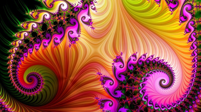 Colorful Fractal Patterns — Purple, Dynamic, Digital Art, Spirals, Swirls