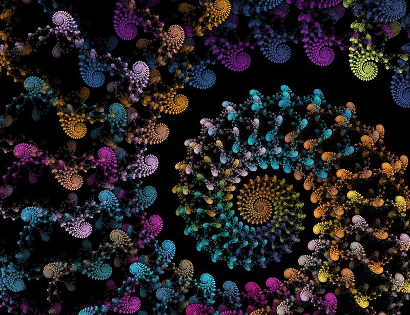 Colorful Fractal Patterns — Purple, Hypnotic, Digital Art, Spirals, Dots