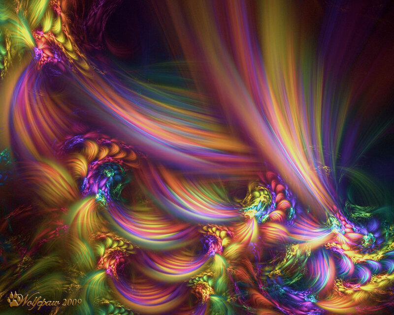 Colorful Fractal Patterns — Purple, Vibrant, Digital Art, Swirls, Light Rays