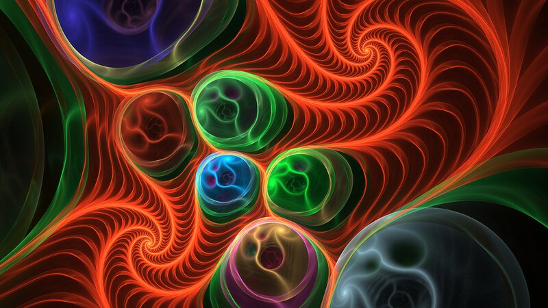 Colorful Fractal Patterns — Red, Dynamic, Abstract, Spirals, Circles