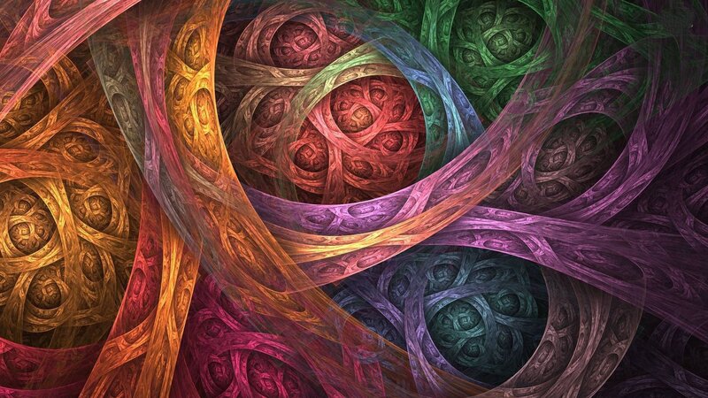 Colorful Fractal Patterns — Red, Dynamic, Abstract, Spirals
