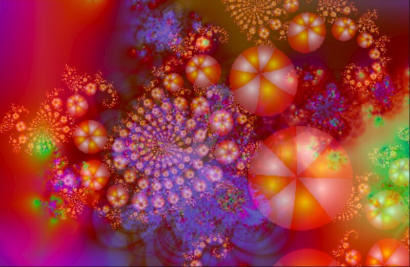 Colorful Fractal Patterns — Red, Vibrant, Abstract, Circles