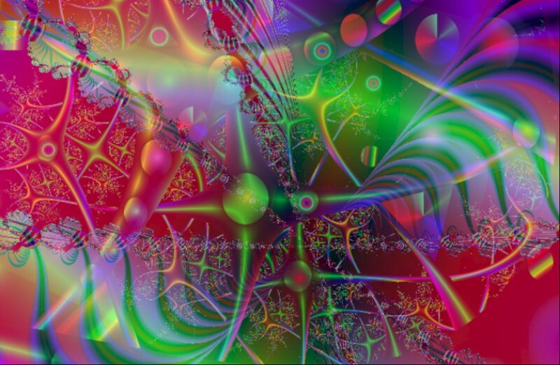 Colorful Fractal Patterns — Red, Vibrant, Abstract