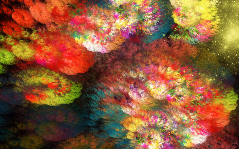 Colorful Fractal Patterns — Red, Vibrant, Digital Art, Explosion