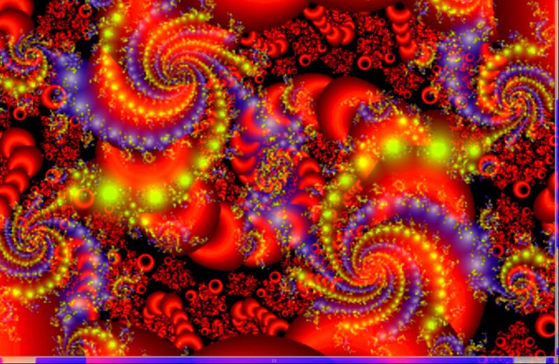 Colorful Fractal Patterns — Red, Vibrant, Digital Art, Spirals, Circles