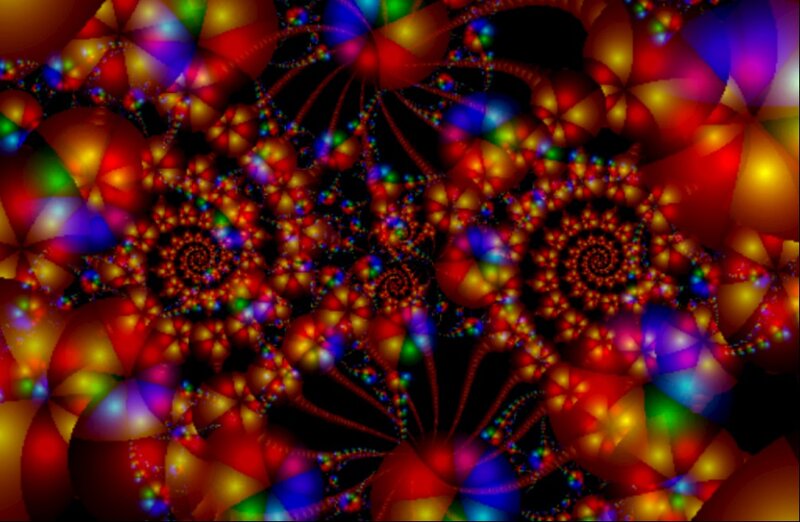 Colorful Fractal Patterns — Red, Vibrant, Digital Art, Spirals, Lights