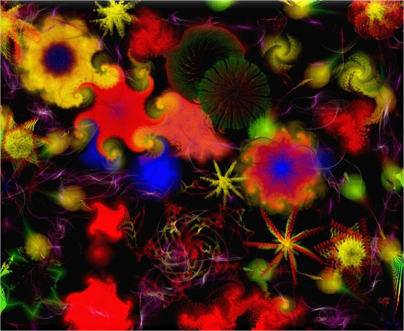 Colorful Fractal Patterns — Red, Vibrant, Digital Art, Stars