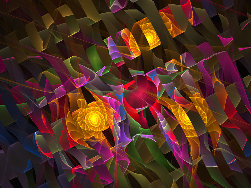 Colorful Fractal Patterns — Yellow, Dynamic, Abstract, Spirals