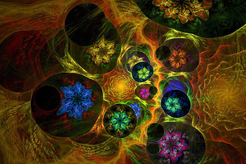 Colorful Fractal Patterns — Yellow, Vibrant, Digital Art
