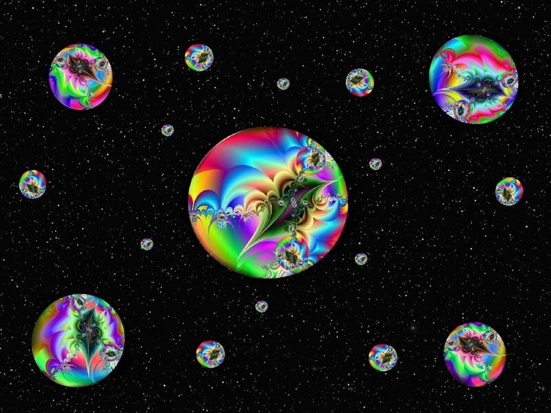 colorful fractal planets in space
