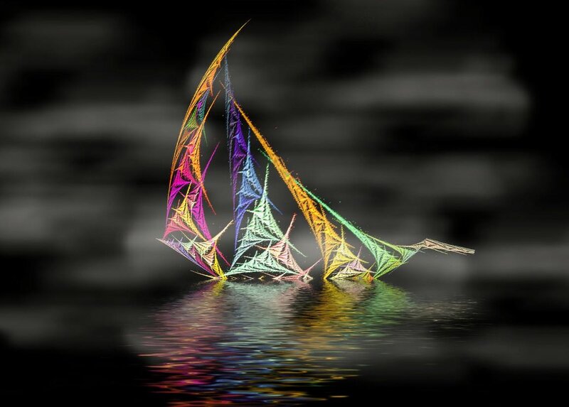 Colorful Fractal Sailboat — Black