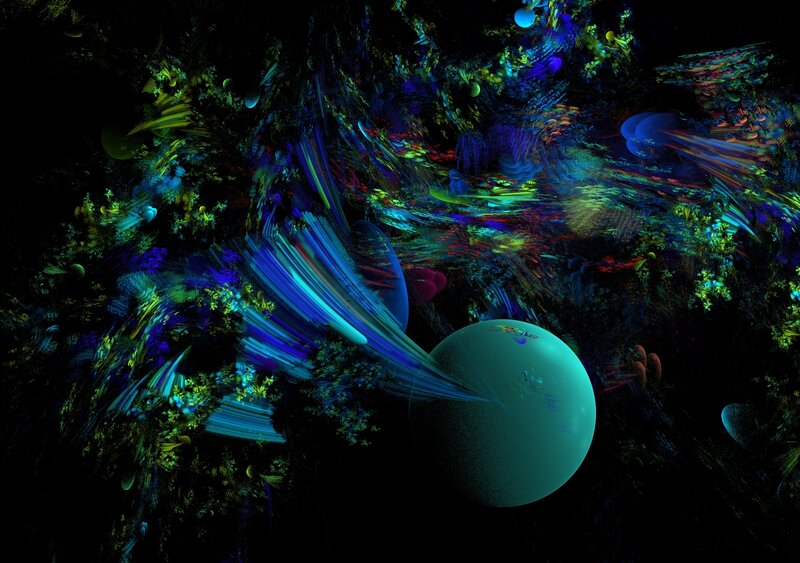 Colorful Fractal Space Scene — Blue