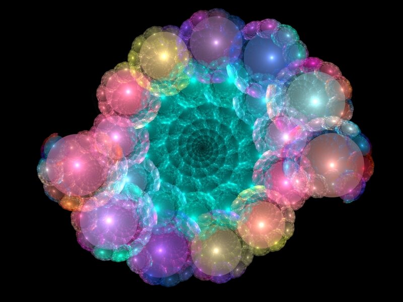 Colorful Fractal Sphere — Cyan, Hypnotic