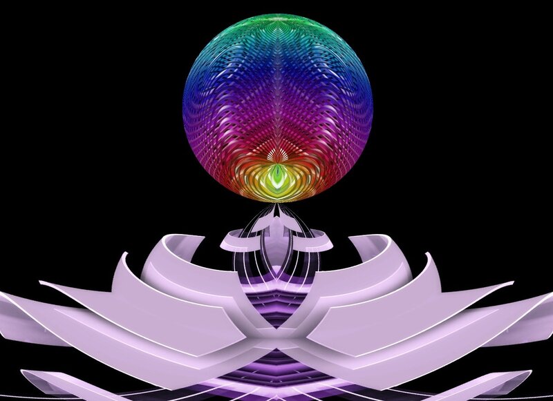 Colorful fractal sphere on lotus base
