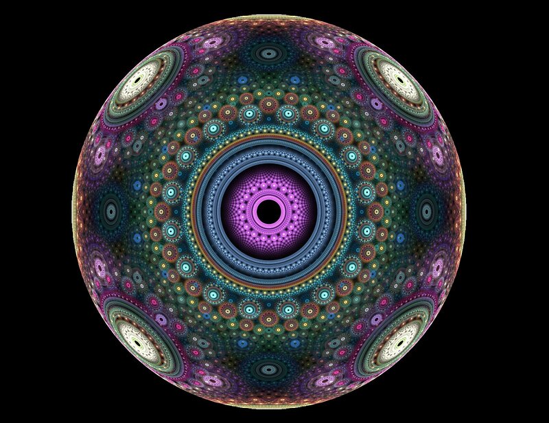 Colorful Fractal Sphere — Purple, Hypnotic, Digital Art, Circles