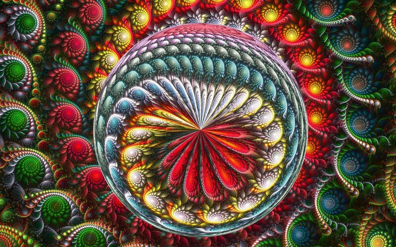 Colorful Fractal Sphere — Red, Hypnotic