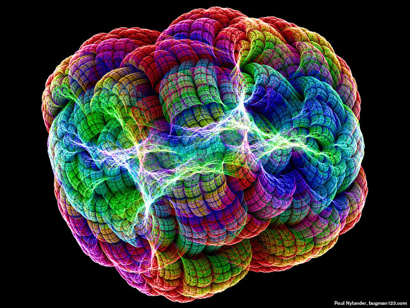 Colorful fractal sphere with lightning