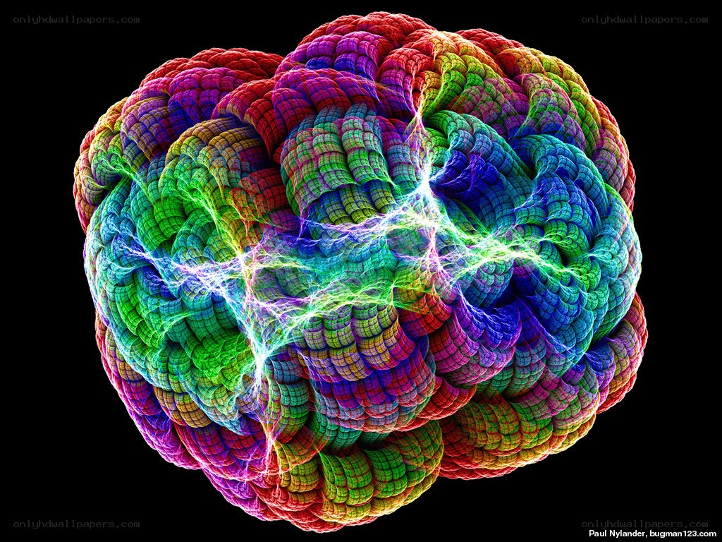 Colorful fractal sphere with lightning