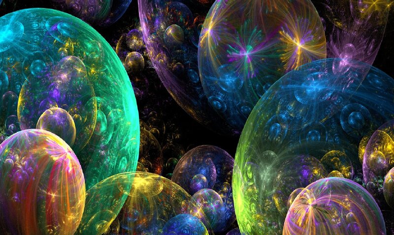 Colorful Fractal Spheres — Green, Hypnotic, Digital Art, Bubbles