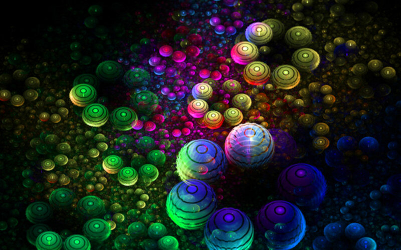 Colorful Fractal Spheres — Green, Hypnotic, Digital Art, Circles