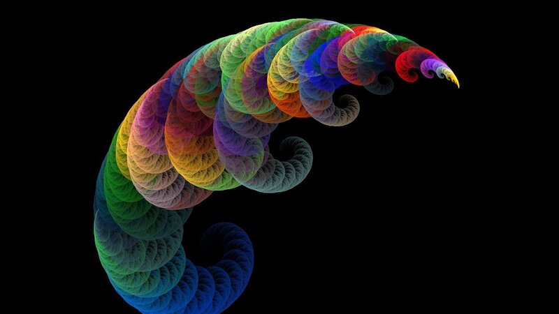 Colorful Fractal Spiral — Blue, Dynamic, Abstract