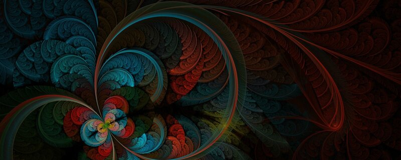 Colorful Fractal Spiral — Blue, Hypnotic, Digital Art, Colors, Patterns, Red